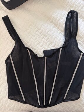 Victoria's Secret Black Sheer Mesh Corset Top